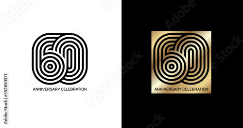 Sixtieth Anniversary. Gold and black numbers. Poster template for sixtieth anniversary celebration. Vector illustration.
