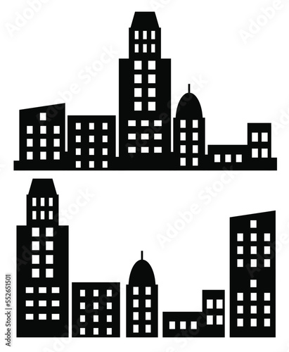 City buildings silhouette different construction vector set illustrations © AlexZel
