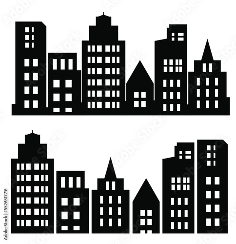 City buildings silhouette different construction vector set illustrations