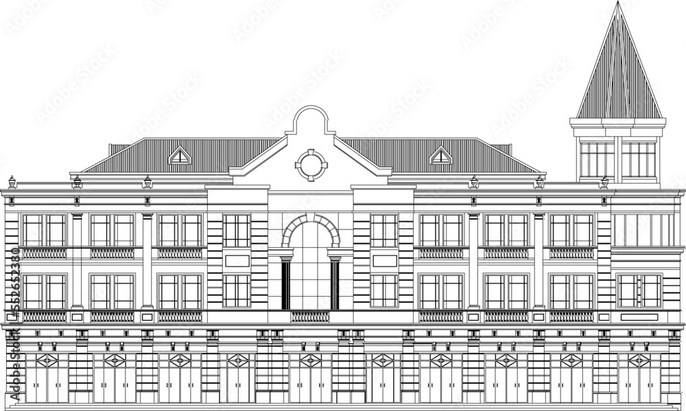 town houses classic old palace model building with white background