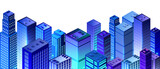 City future smart urban Isometric night lights architecture 3D illustration