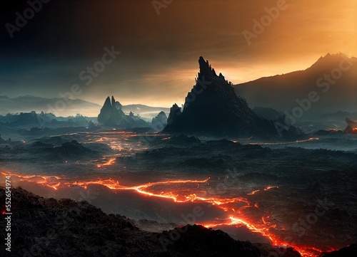 Fotografering Dark mattepainting landscape inspred by lord of the ring and game of throne with