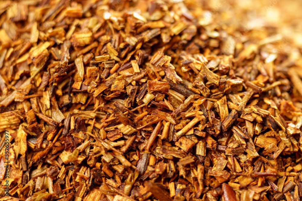 Rooibos close-up, Macro of redbush tea close-up. Leaving South Africa. Selective focus Rooibos close-up, Macro of redbush tea close-up. Leaving South Africa. Selective focus