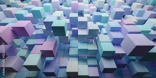 3d rendering abstract background of randomly positioned multi-colored cubes
