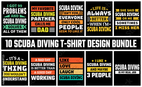 Scuba Diving T Shirt Design Set Vector