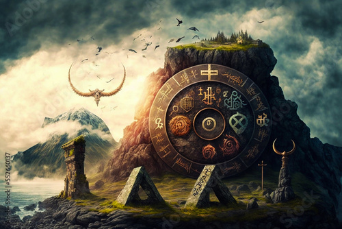 Fantasy landscape with sigils