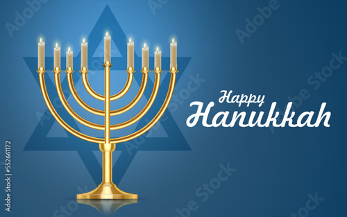 Jewish holiday Hanukkah background with menorah and burning candles. EPS10 vector