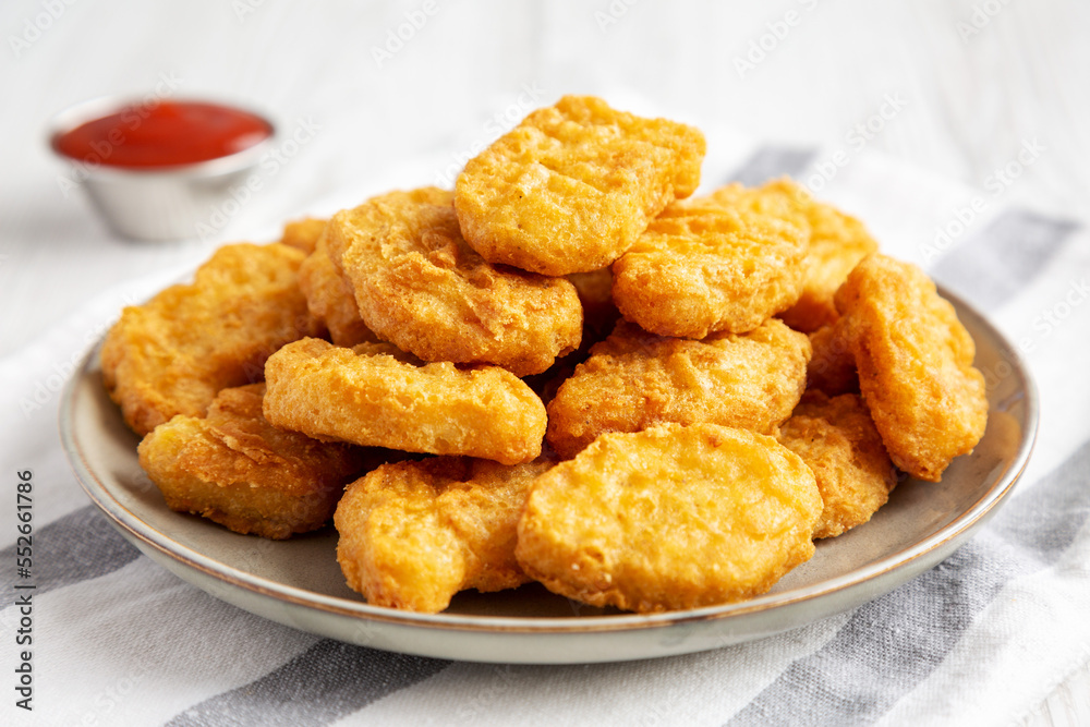 Homemade Chicken Nuggets with Ketchup, low angle view. Homemade Chicken Nuggets with Ketchup, low angle view.