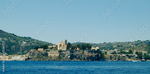 Lipari, one of the Aeolian islands in Sicily. View of the Lipari castle from the sea.