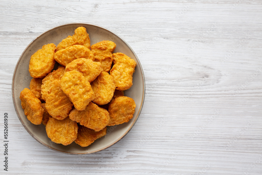 Homemade Chicken Nuggets with Ketchup, top view. Flat lay, overhead, from above. Copy space. Homemade Chicken Nuggets with Ketchup, top view. Flat lay, overhead, from above. Copy space.