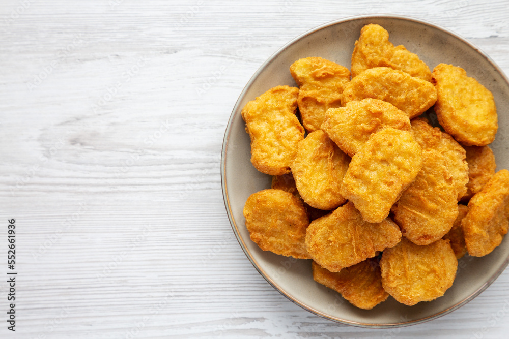 Homemade Chicken Nuggets with Ketchup, top view. Flat lay, overhead, from above. Space for text. Homemade Chicken Nuggets with Ketchup, top view. Flat lay, overhead, from above. Space for text.