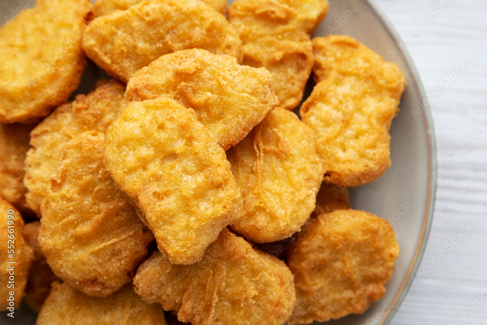 Homemade Chicken Nuggets with Ketchup, top view. Flat lay, overhead, from above. Close-up. Homemade Chicken Nuggets with Ketchup, top view. Flat lay, overhead, from above. Close-up.