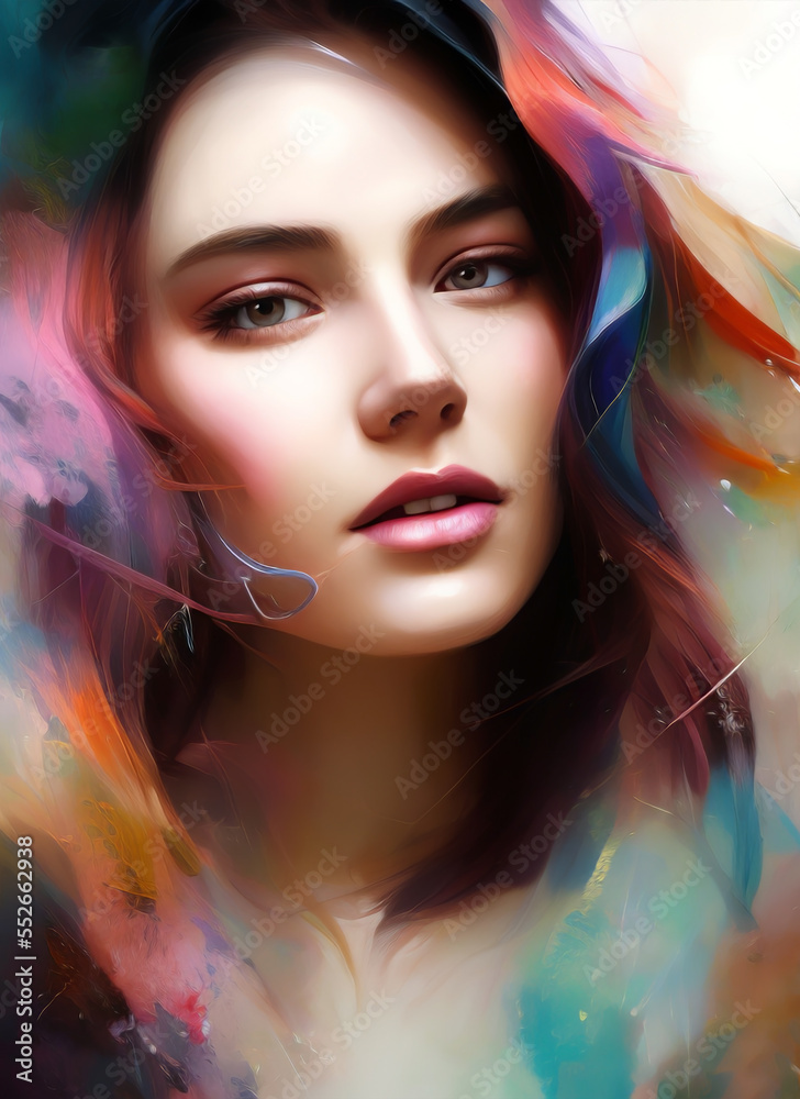 Digital portrait of a beautiful face. Abstract Illustration of a beautiful girl. Conceptual closeup of an painting. Beautiful woman painting. Digital portrait of a beautiful face. Abstract Illustration of a beautiful girl. Conceptual closeup of an painting. Beautiful woman painting.