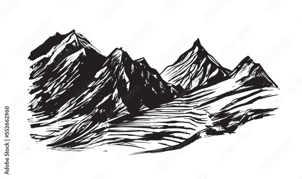 Fototapeta premium Mountain landscape, sketch style, vector illustrations