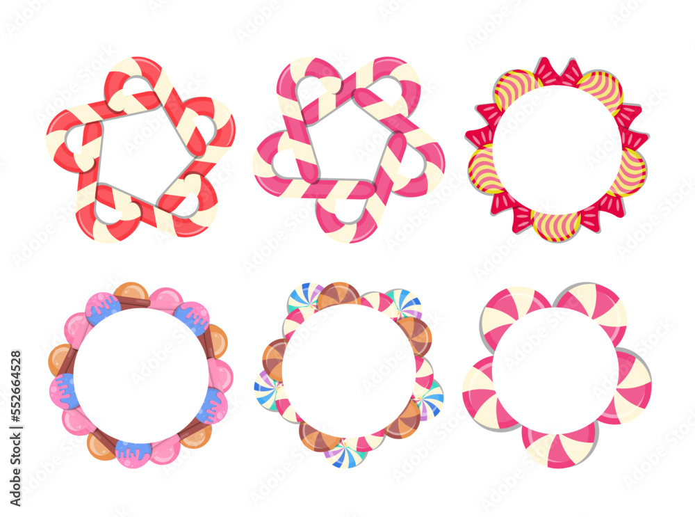 Collection of Sweet Candy Frames. Borders for Kids Birthday or Party. New Year and Christmas Backgrounds. Collection of Sweet Candy Frames. Borders for Kids Birthday or Party. New Year and Christmas Backgrounds.