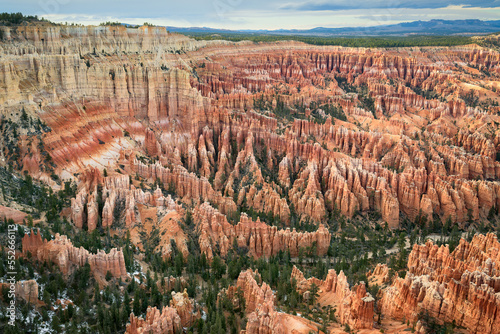 Hoodoo rock formations in an area known as the Amphitheater of Bryce Canyon from Bryce Point in Bryce Canyon National Park, Utah