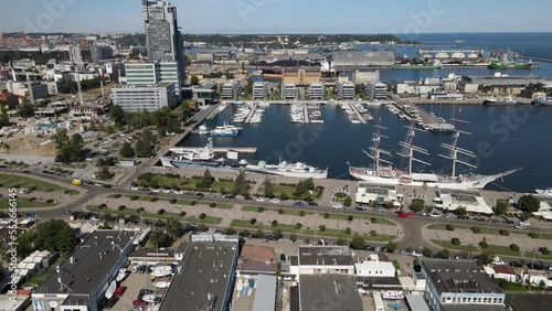 Aerial view of Kosciuszko square ,the haven and the port of Gdynia on a summer,sunny day. photo