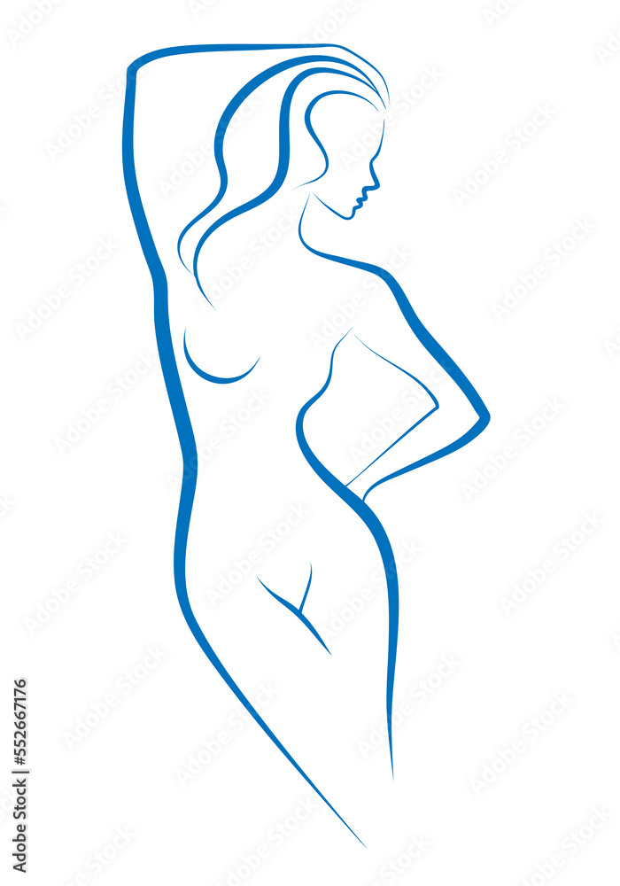 Female body sketch, line art illustration over a transparent background, PNG image
