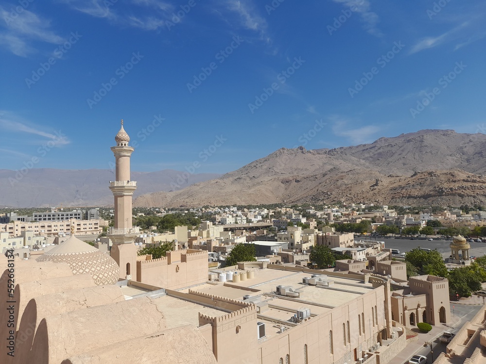 Old castle fort in Nizwa city Oman view to the city