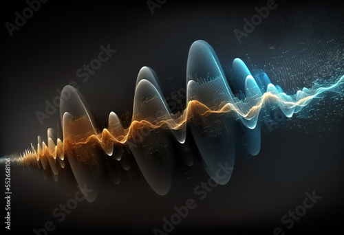 Digital audio waveform abstract concept. Dark background for easier text overlay. photo
