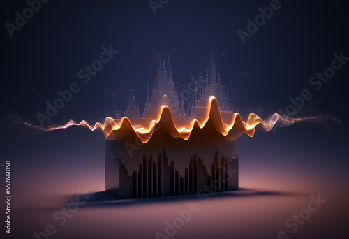 Digital audio orange waveform abstract concept. Dark background for easier text overlay. photo