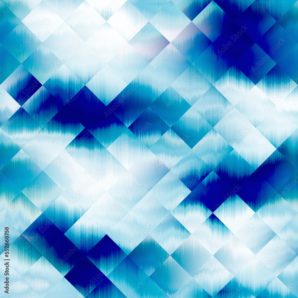 Wavy summer dip dye boho background. Wet ombre geometric color blend for beach swimwear, trendy fashion print. Dripping paint digital fluid watercolor swirl effect. High resolution seamless pattern 
