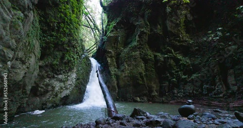 Salto do Cagarrao Waterfall located on Prego river, Sao Miguel Island, Azores, Portugal photo