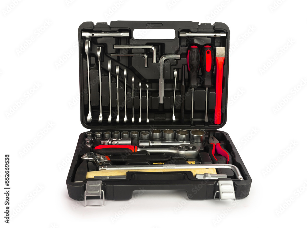 Toolbox, tools kit case detail close up instruments. set of yellow tools car tool kit tool set background instruments for repair Toolbox, tools kit case detail close up instruments. set of yellow tools car tool kit tool set background instruments for repair