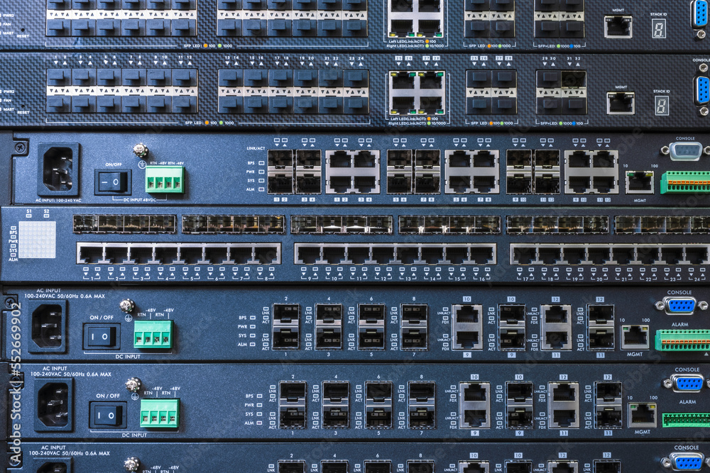 Stack of empty switches for internet network Stack of empty switches for internet network