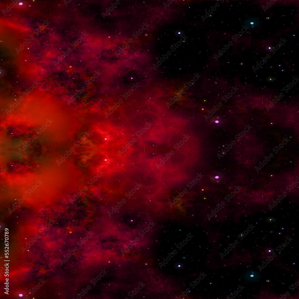 Red space nebula background with stars
