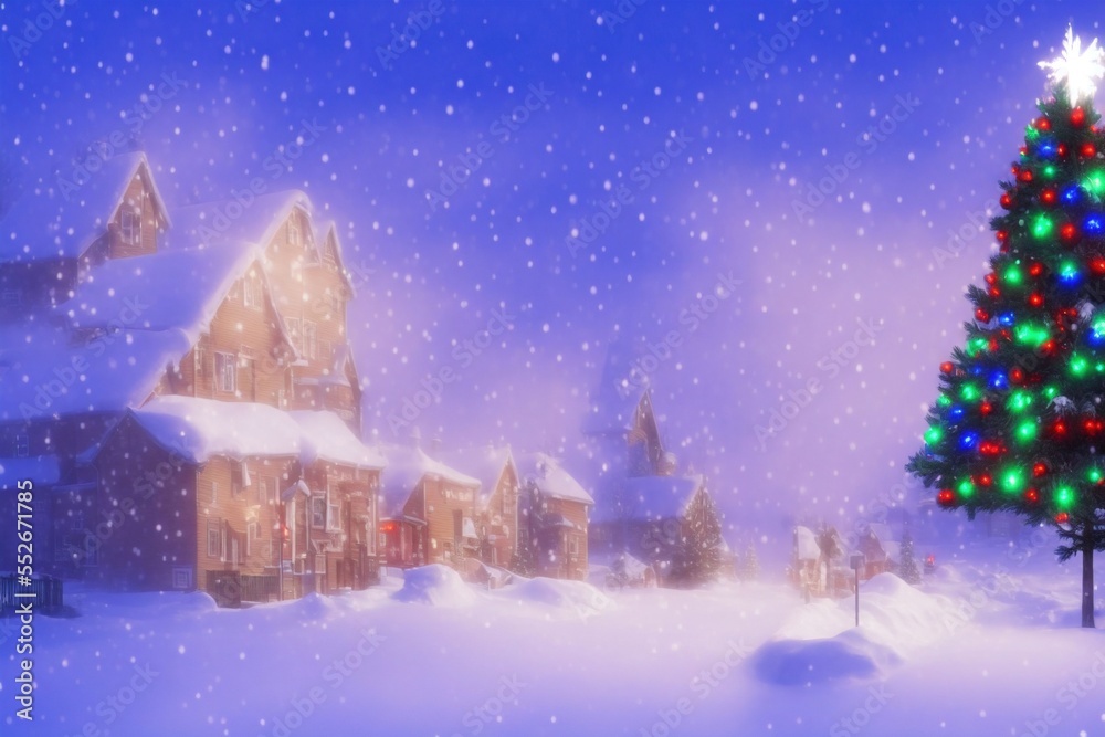 snowy winter town during christmas landscape