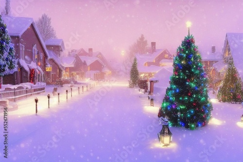 snowy winter town during christmas landscape