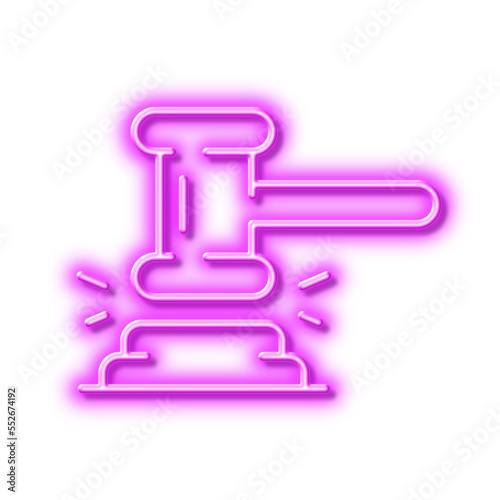 Judge hammer line icon. Court judgement sign. Neon light effect outline icon.