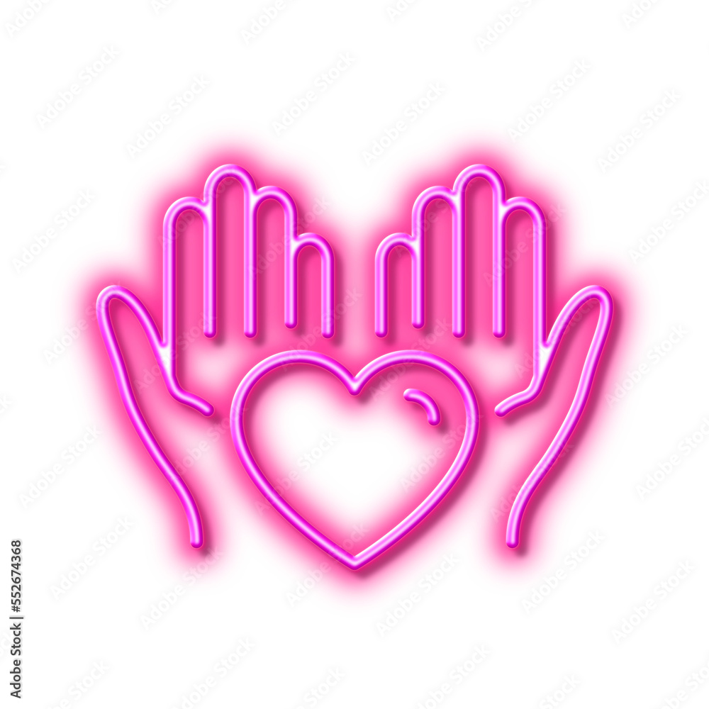Hold heart line icon. Care love emotion sign. Neon light effect outline icon. Hold heart line icon. Care love emotion sign. Neon light effect outline icon.