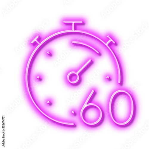 Timer 60 minutes line icon. Stopwatch time sign. Neon light effect outline icon.