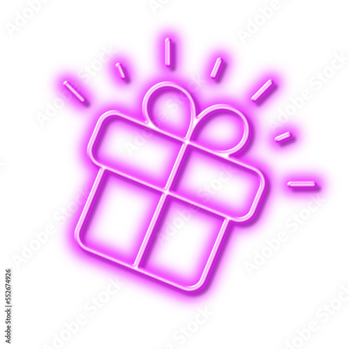 Gift line icon. Present box sign. Brand marketing. Neon light effect outline icon.
