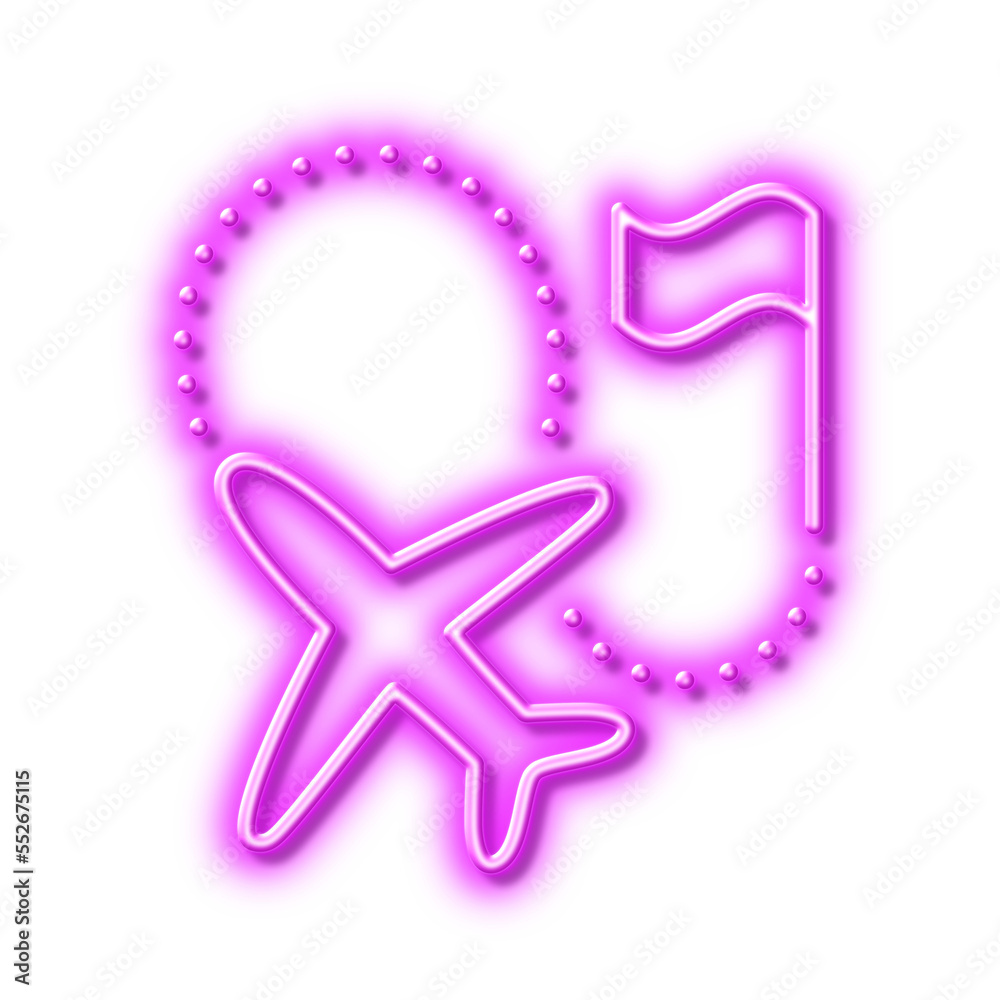 Destination flag line icon. Goal flight travel sign. Neon light effect outline icon. Destination flag line icon. Goal flight travel sign. Neon light effect outline icon.