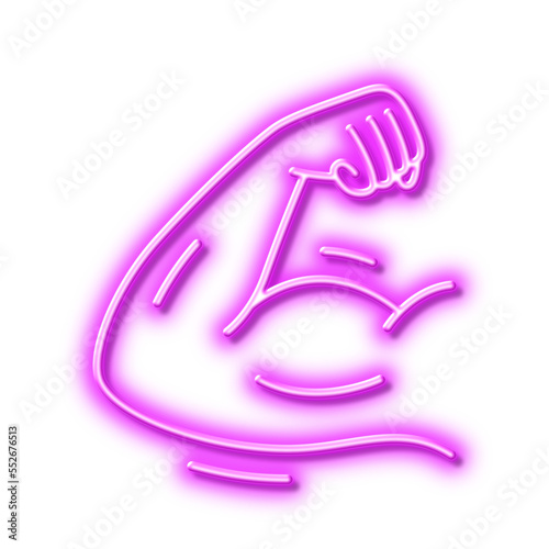 Strong arm line icon. Strength muscle sign. Neon light effect outline icon.