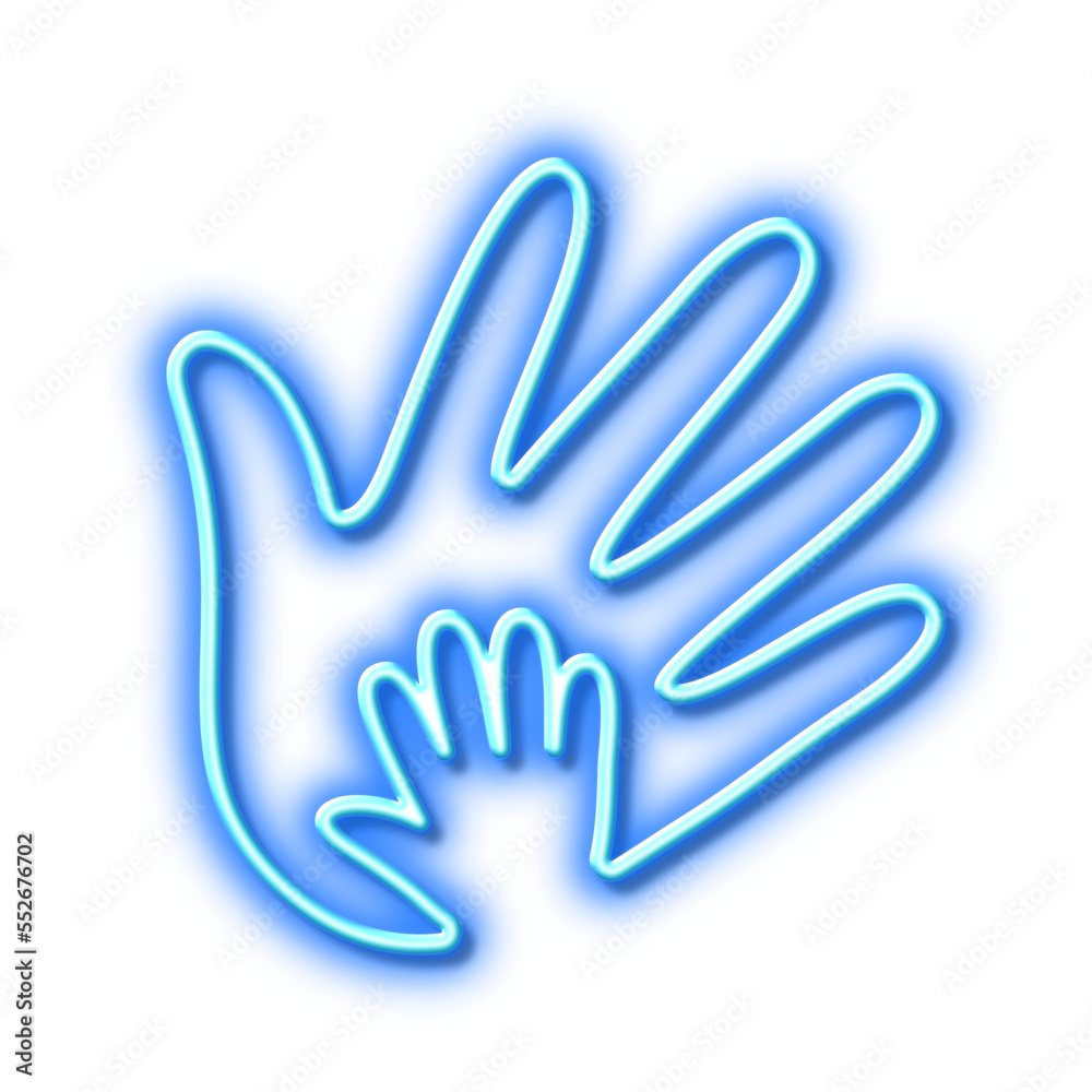 Hand line icon. Social responsibility sign. Neon light effect outline icon.