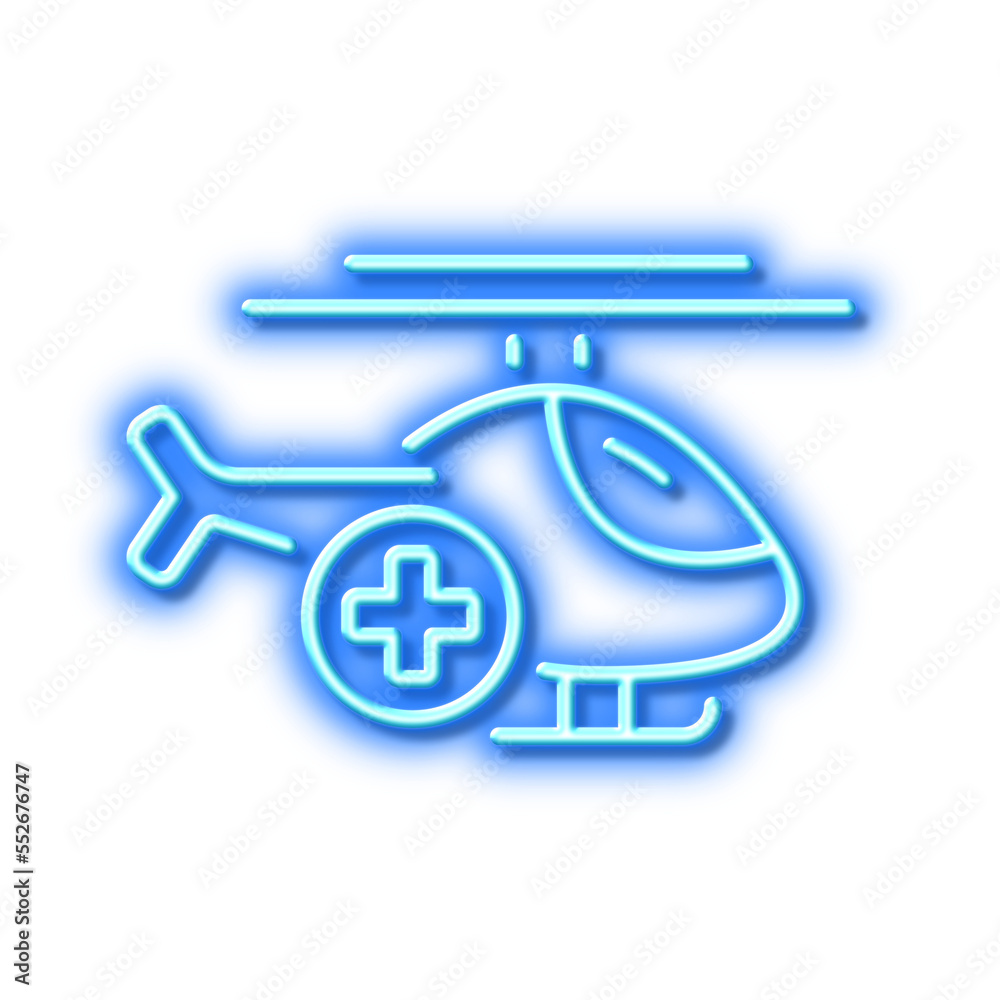 Medical helicopter line icon. Emergency sky transport sign. Neon light effect outline icon. Medical helicopter line icon. Emergency sky transport sign. Neon light effect outline icon.