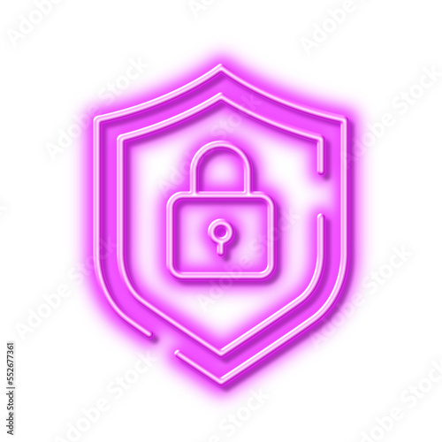 Shield line icon. Privacy secure sign. Neon light effect outline icon.