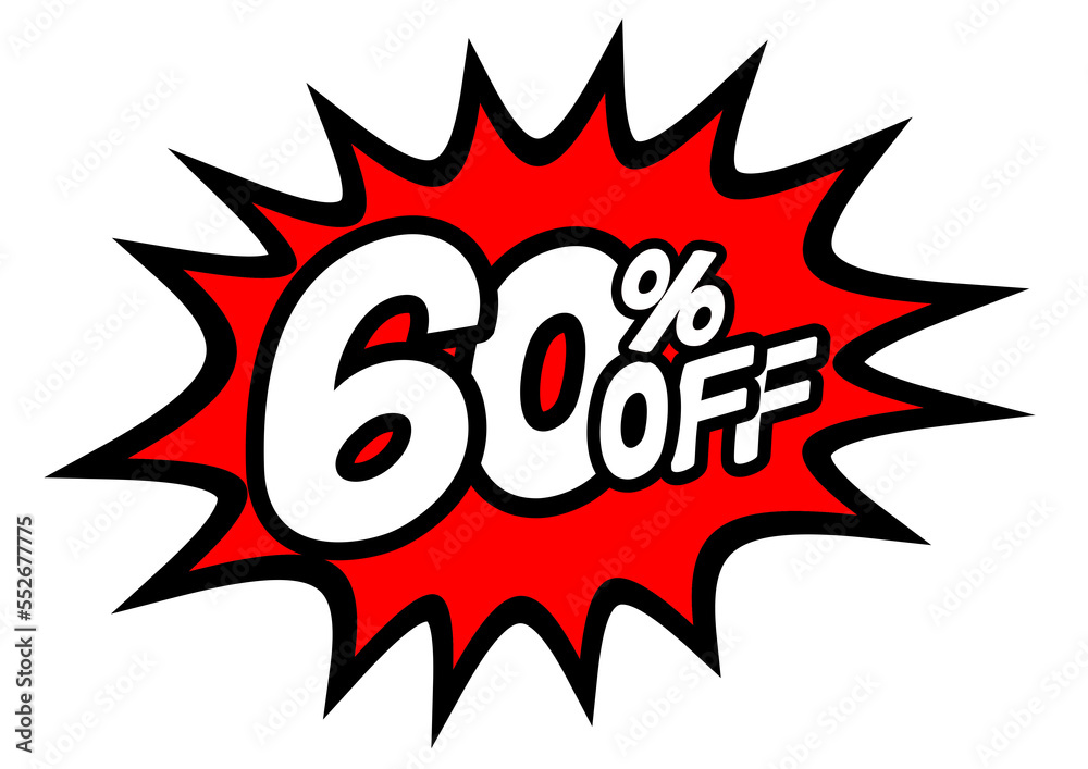 60 Percent OFF Discount on a Comics style bang shape background. Pop art comic discount promotion banners. PNG 60 Percent OFF Discount on a Comics style bang shape background. Pop art comic discount promotion banners. PNG