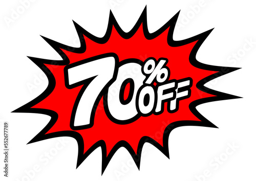 70 Percent OFF Discount on a Comics style bang shape background. Pop art comic discount promotion banners. PNG