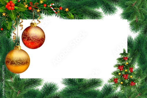 christmas background with fir branches and balls