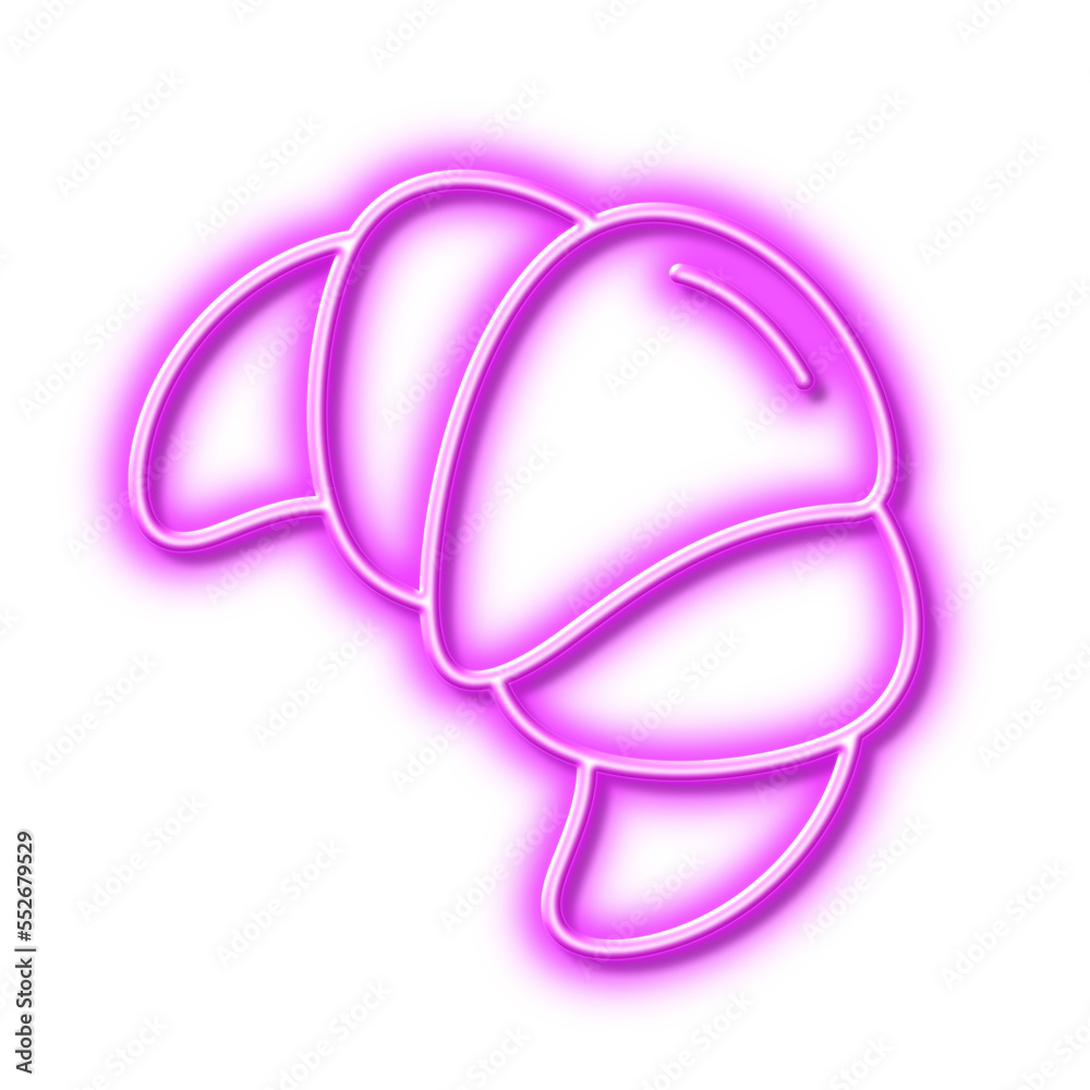 Croissant line icon. Bakery food sign. Neon light effect outline icon.