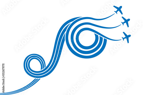 A group of planes draws a loop, leaving a smoky trail in the sky