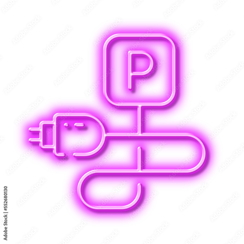 Charging parking line icon. Car charge place sign. Neon light effect outline icon. Charging parking line icon. Car charge place sign. Neon light effect outline icon.