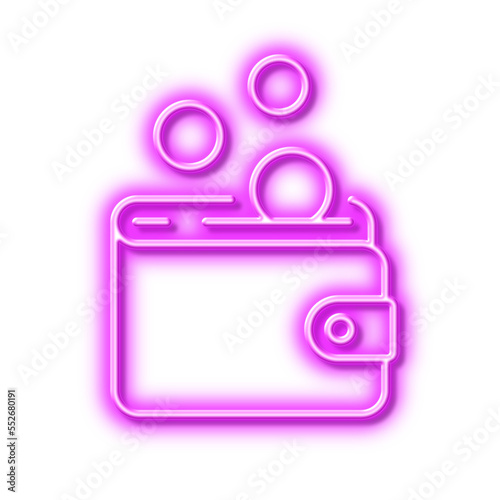 Wallet money line icon. Cash coins sign. Neon light effect outline icon.