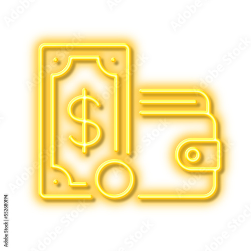 Wallet money line icon. Cash coin sign. Neon light effect outline icon.
