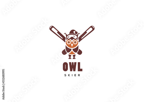Template logo design solution with owl skier character